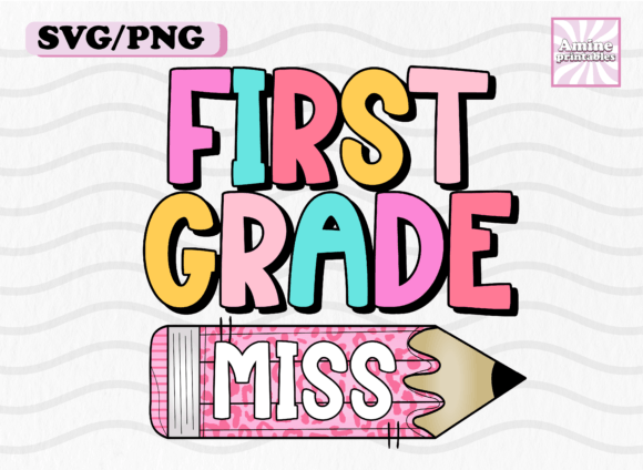 First Grade School Girl Pencil Teacher Graphics for Crafts